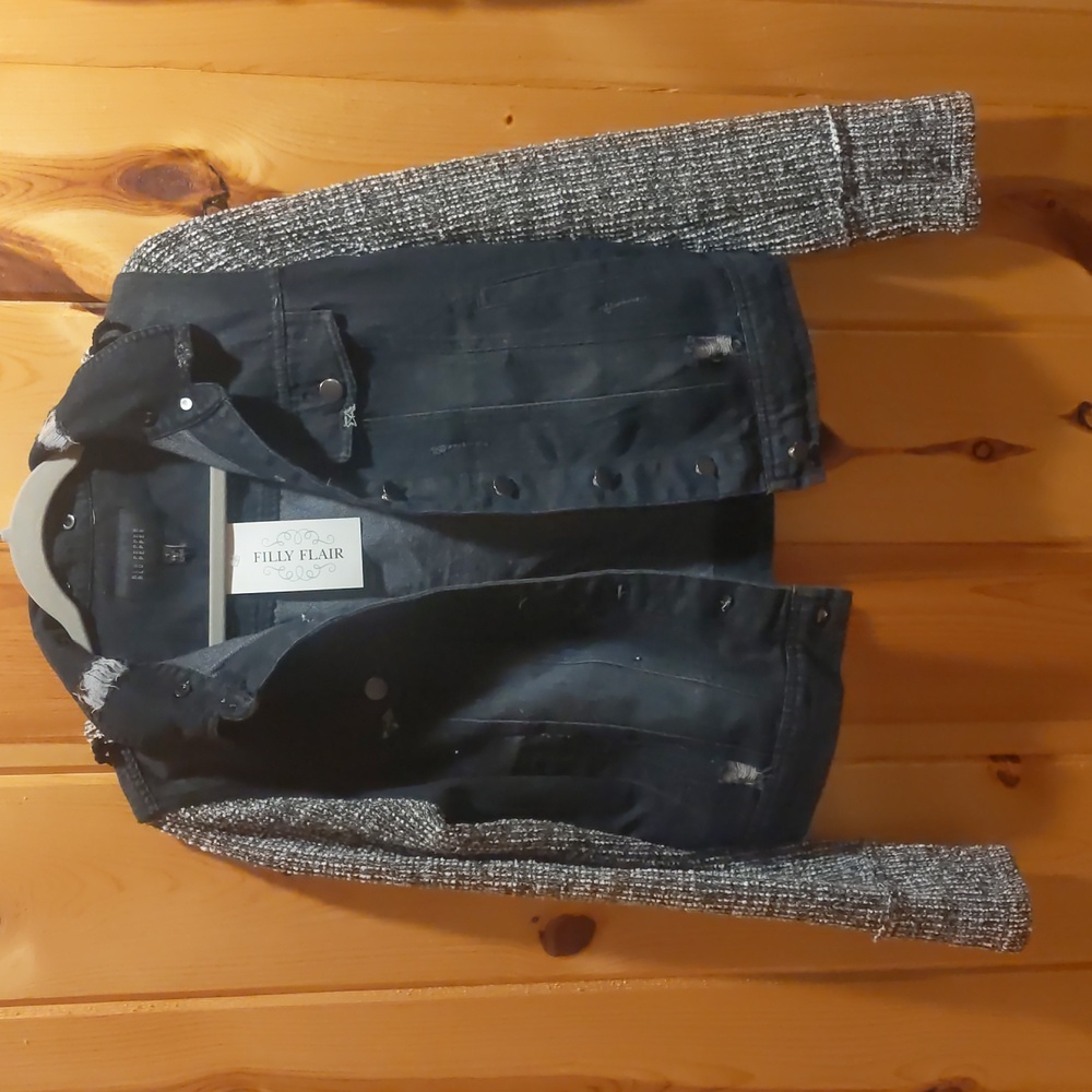 Distressed Black Jean Jacket by Blu Pepper